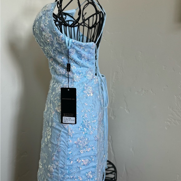 Nox Anabel c722 Size 4 SkyBlue ShortFitted Sequin Lace Homecoming Backless Dress - Picture 7 of 7